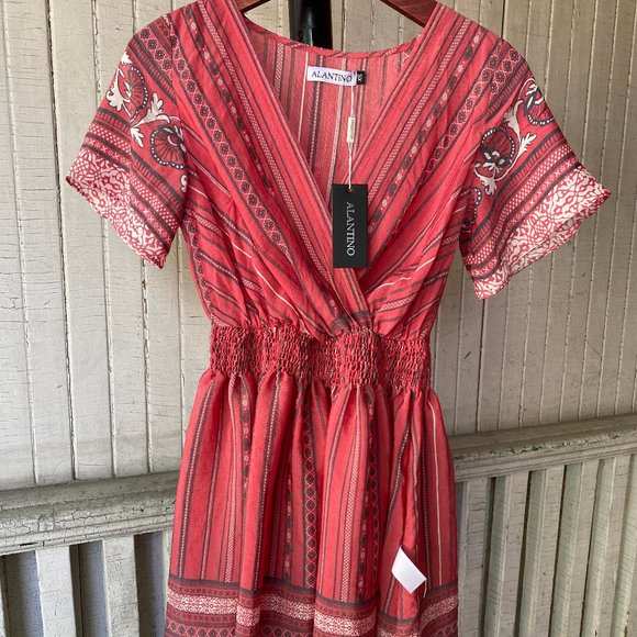 ALANTINO Summer dress, bohemian style, STRIPE PRINTED CREPE MIDI DRESS - Picture 1 of 6